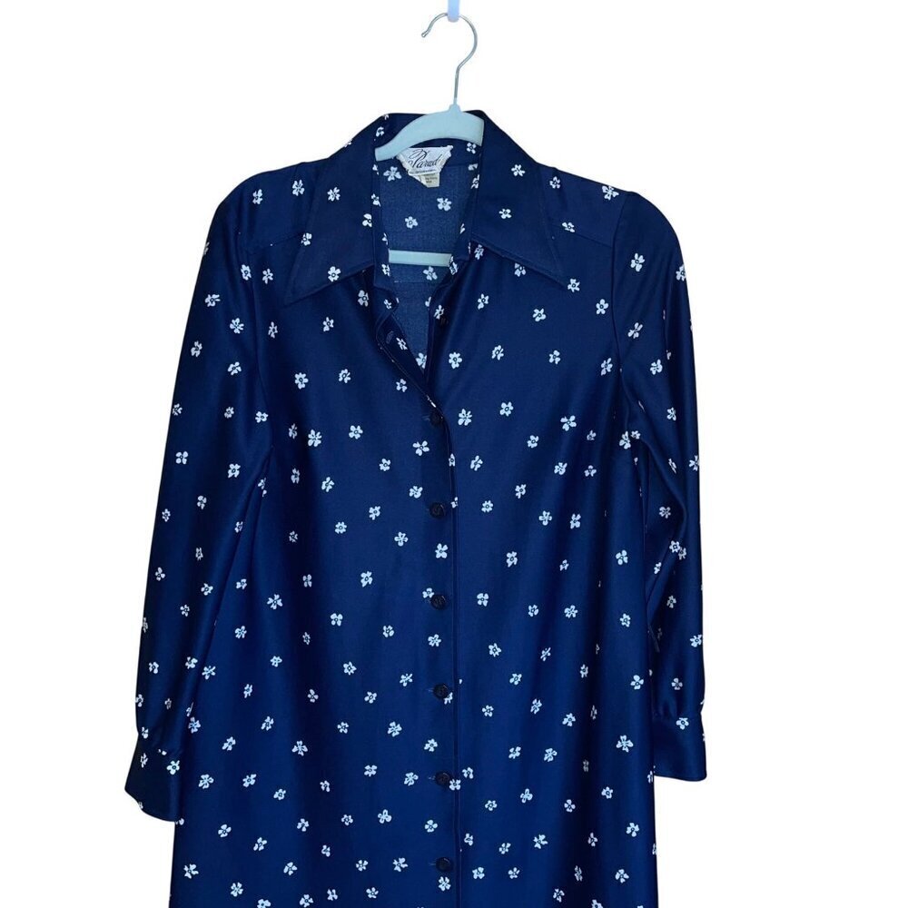 Parade Vintage 1970s Womens Shirt Dress Size Large Blue Floral Maxi Long Sleeve - Picture 7 of 9